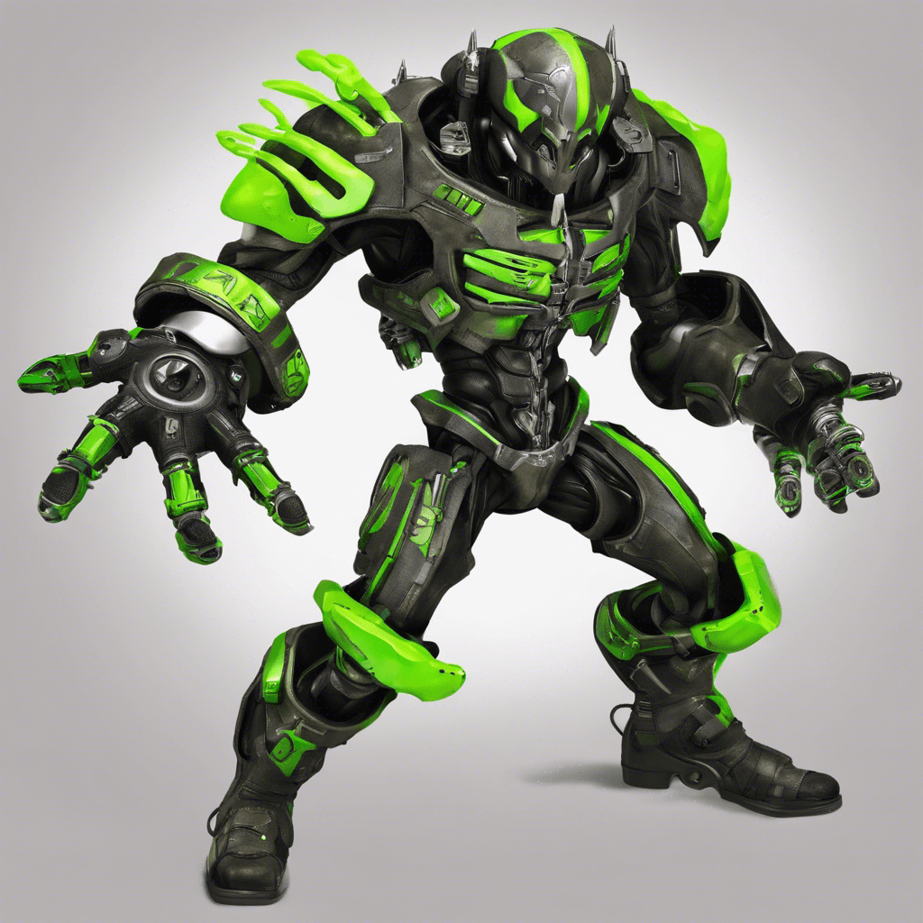 Ripjack is a cybernetically enhanced enforcer with a metallic jaw, neon green eye implants, and retractable arm blades made of a gleaming alloy.