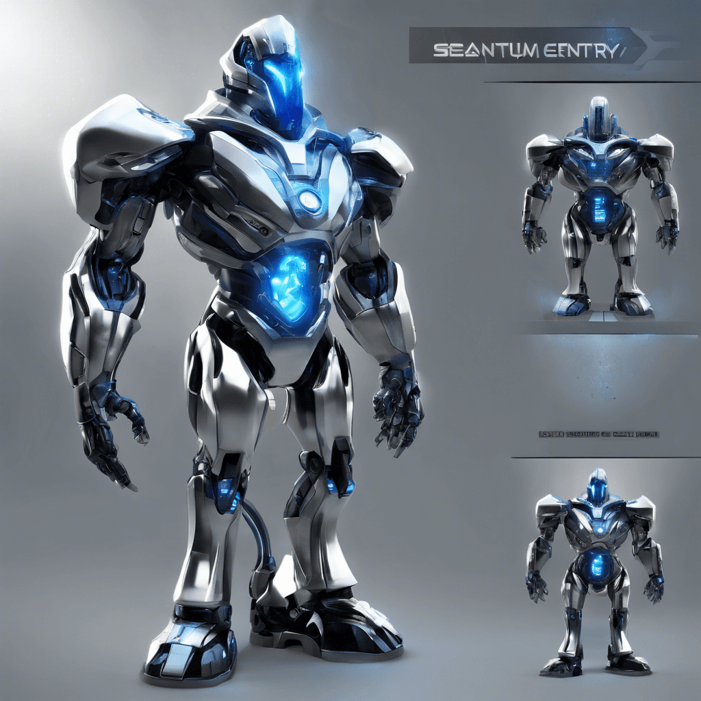 The Quantum Sentry is a robotic guardian equipped with advanced technology that allows it to phase in and out of existence, making it incredibly difficult to target. Its sleek silver design and glowing blue energy core give it a futuristic and menacing appearance.