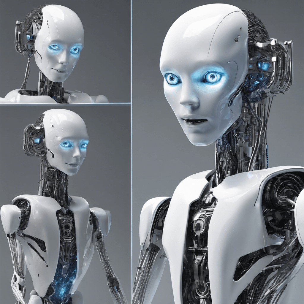 A sleek, humanoid-shaped robot with metal tendrils for fingers and a holographic display for a face, changing expressions as it approaches. It moves with a silent, mechanical grace