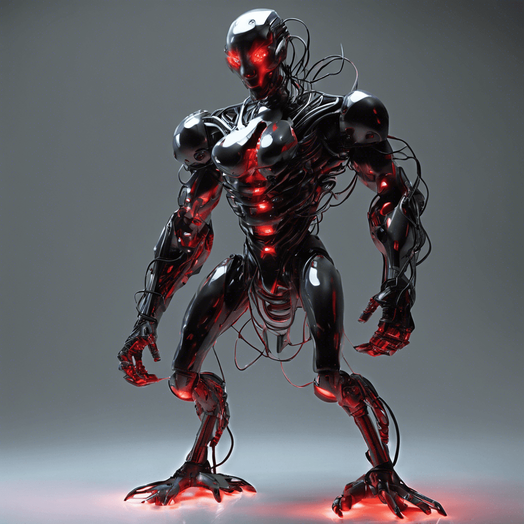 The Neonix Cyber Stalker is a sleek, humanoid figure adorned with high-tech cybernetic enhancements. Its glowing red eyes pierce through the darkness of the underground, and its metallic limbs move with uncanny speed and precision. Wires and cables snake around its body, connecting it to a hidden network of information and power.