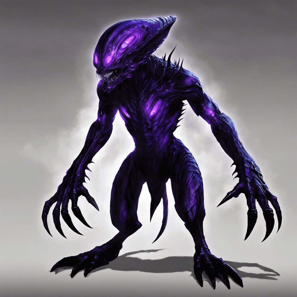 The Xenon Shadow Stalker is a stealthy alien creature with shimmering black scales covering its lithe body. Its glowing purple eyes can see in the darkest of shadows, making it a formidable foe in the darkness of space. Its long, razor-sharp claws can rend through metal with ease, and its ability to phase in and out of visibility makes it a tricky enemy to track.