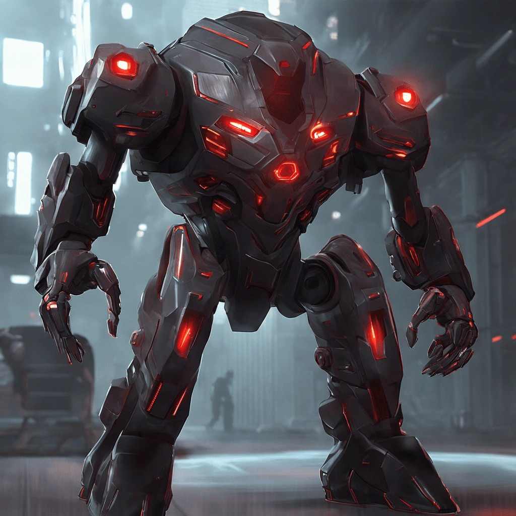 The Tech Warden is a cybernetic enforcer designed to protect high-security facilities. Its sleek metallic body is equipped with advanced sensors and weaponry, making it a formidable opponent. Red glowing eyes scan the area, ready to neutralize any intruders.