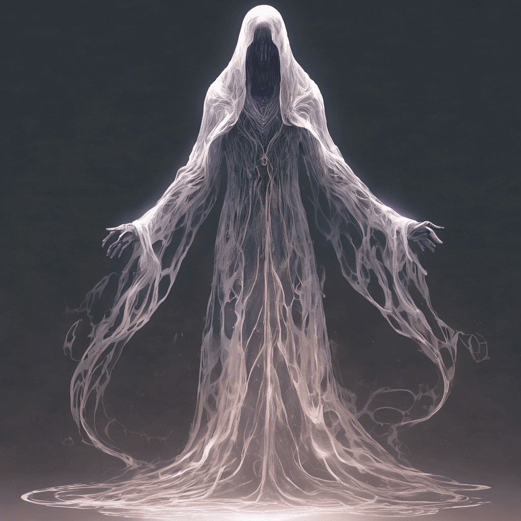 The Chrono Wraith is a spectral being surrounded by a shimmering aura of distorted time. It appears as a humanoid figure, constantly phasing in and out of reality with a haunting glow emanating from its form. The air around it seems to ripple and distort, making it hard to focus on its true shape.