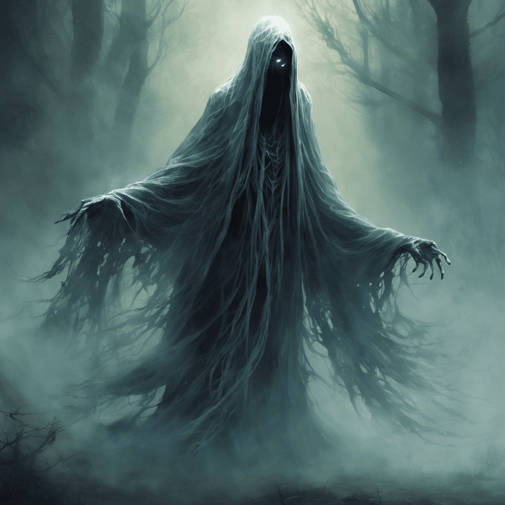 A Spectral Wraith appears before you, its ethereal form gliding effortlessly through the air. Its empty eyes fixate on you with a chilling gaze, sending shivers down your spine. Tattered robes swirl around its translucent body, wisps of mist trailing behind.