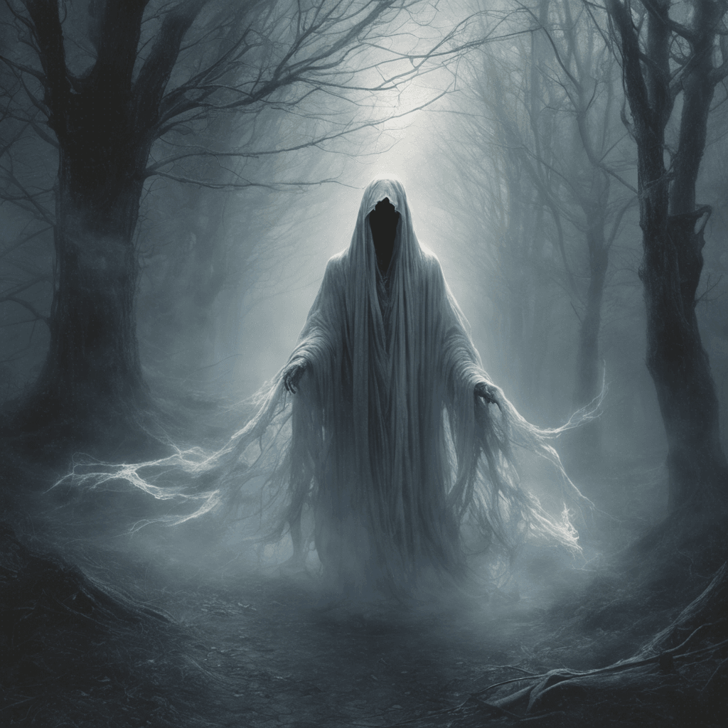 The Specter Shade is a ghostly figure draped in tattered, ethereal robes that seem to flow and shift like mist. Its eyes glow with an otherworldly light, and its spectral form exudes a bone-chilling aura of cold. Wisps of ghostly energy trail behind it, leaving a trail of unexplained frost in its wake.