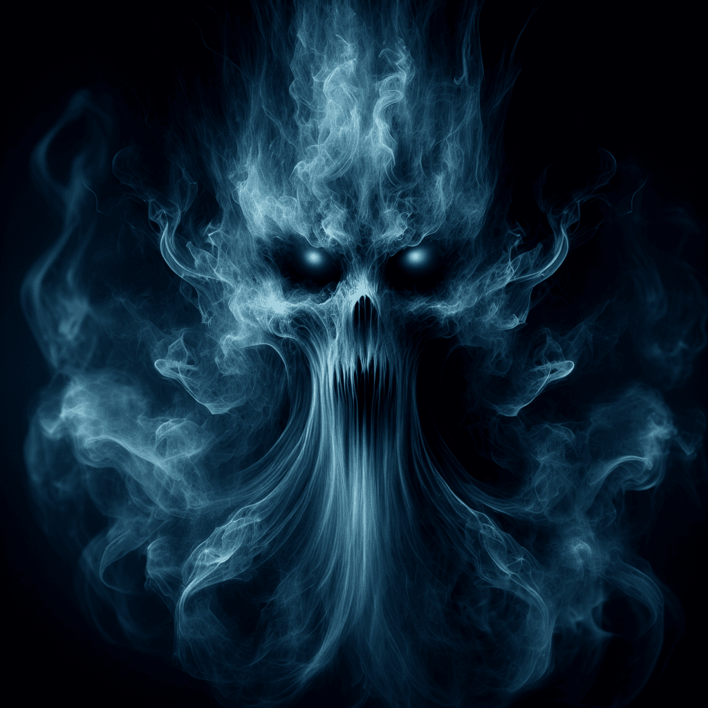 A spectral entity with trailing tatters of ethereal mist instead of a solid body. Its eyes are piercing, glowing with a malevolent blue light.