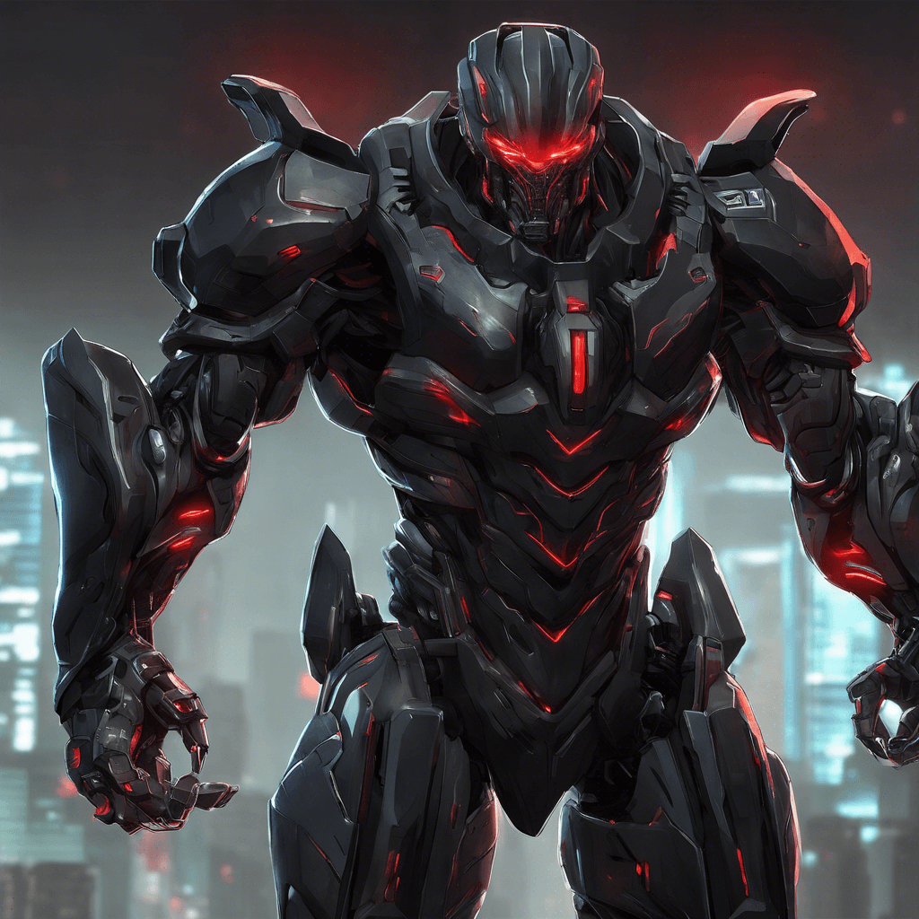 A towering figure clad in black armor, the Cybernetic Enforcer is equipped with advanced cybernetic enhancements that enhance its strength and speed. Its glowing red eyes scan its surroundings with ruthless efficiency, ready to eliminate any threats to the corporate entity it serves.