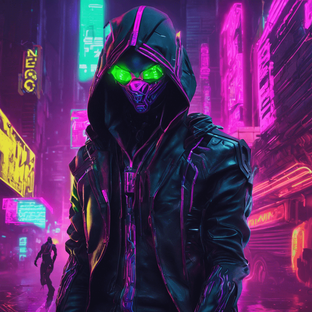 Neon Nightshade is a cybernetically enhanced assassin cloaked in a skin-tight suit that shimmers with neon lights, allowing them to blend seamlessly into the shadows of the cyberpunk metropolis. Their eyes are augmented with glowing cybernetic implants, enhancing their agility and precision in combat.