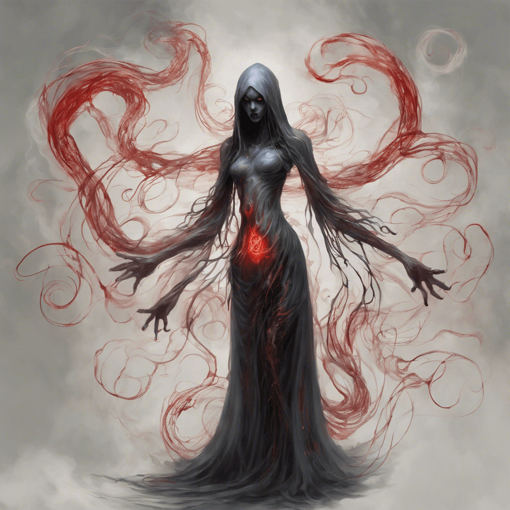 A smoky apparition with piercing red eyes, long sinewy tendrils for arms, and a swirling mass for a body.