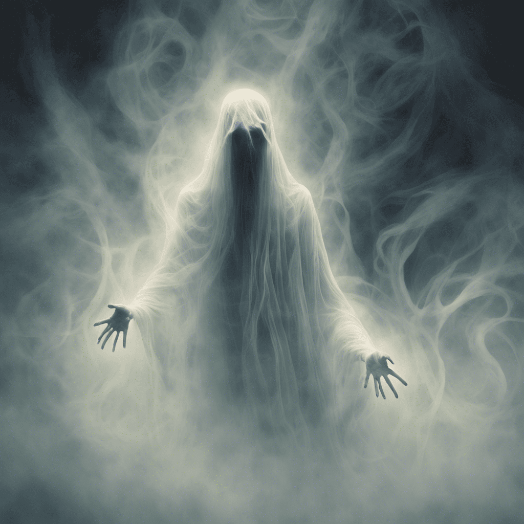 A ghostly figure shrouded in swirling mist, with hollow eyes that glow with a malevolent light, and long ethereal fingers that reach out hungrily.