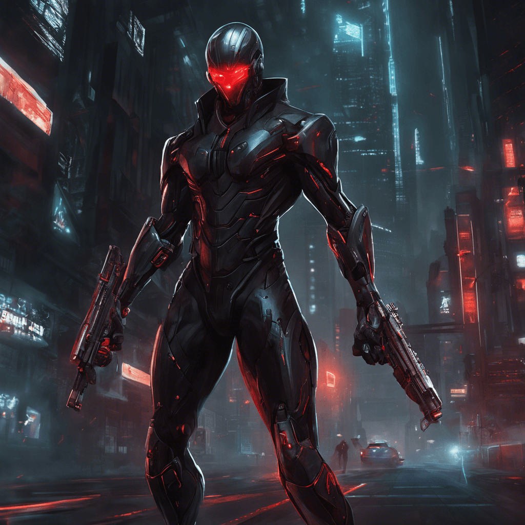 The Cybernetic Saboteur is a sleek figure clad in dark cybernetic gear, their eyes glowing with a sinister red light that pierces through the darkness of the city. Wielding advanced hacking tools and cybernetic enhancements, they move with silent efficiency, leaving chaos and destruction in their wake.