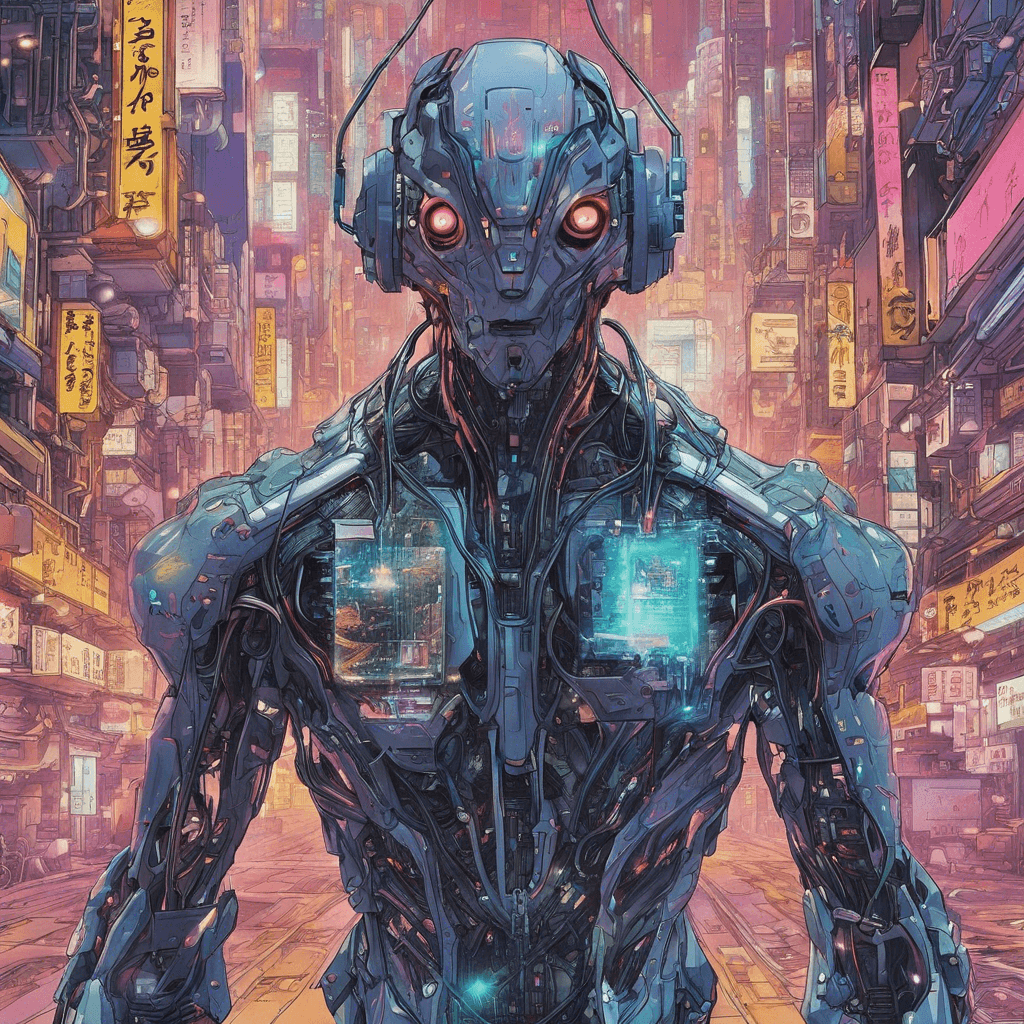 The Tech-Whisperer is a cybernetically-enhanced individual, covered in glowing circuitry and augmented with various gadgets. Its eyes constantly flicker with lines of code, analyzing its surroundings in real-time. It moves with uncanny precision, blending seamlessly with the digital and physical realms of Neo-Tokyo.