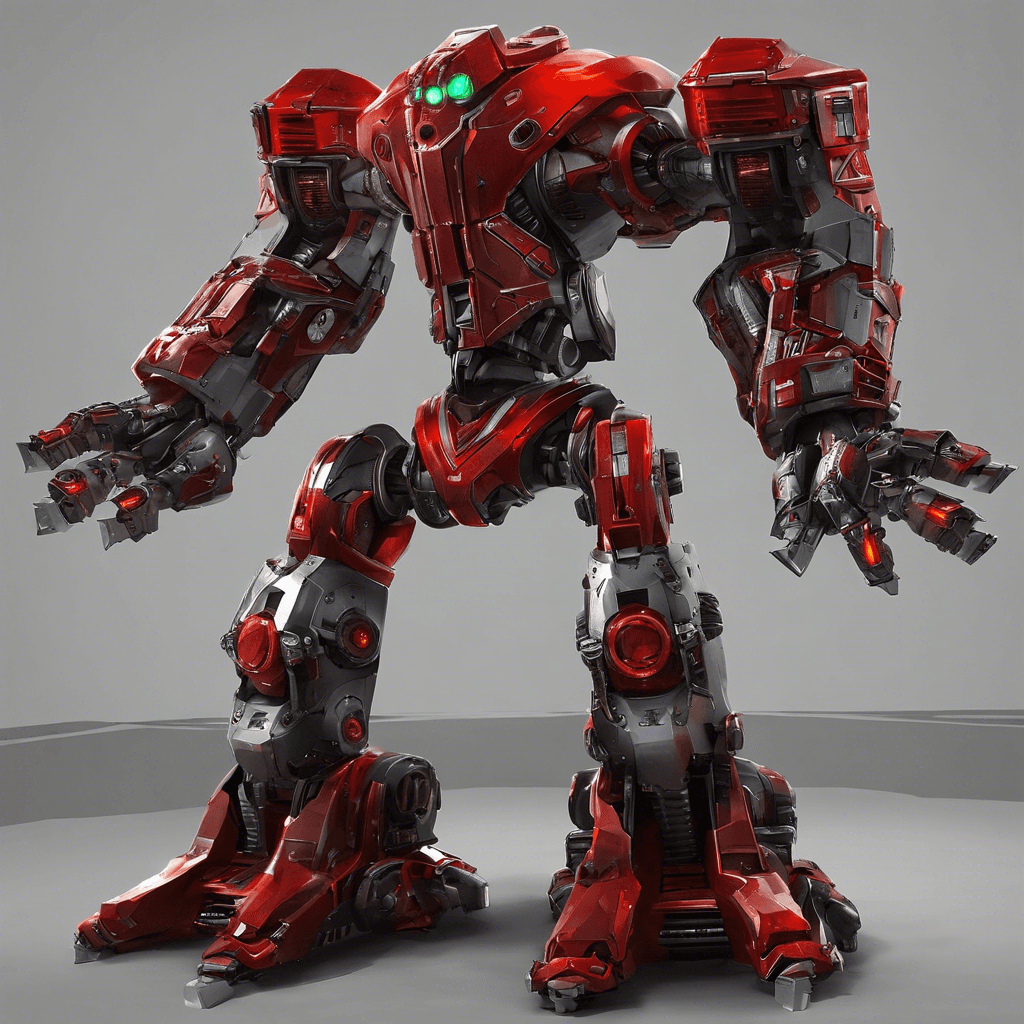 The Mechannihilator is a towering robot, bristling with sleek, metallic weaponry and glowing energy cores. Its red optics scan the surroundings with deadly precision, ready to unleash devastation upon any threats. The sleek design and advanced technology mark it as a cutting-edge creation of a highly advanced civilization.