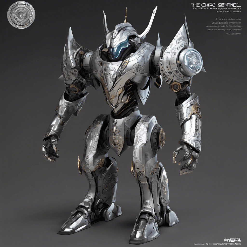 The Chrono Sentinel is a towering mechanized guardian, clad in shimmering silver armor adorned with intricate glyphs that pulse with energy. Its eyes emit a faint glow, scanning the area with precision. It moves with calculated purpose, ready to defend against any intruders who dare to disrupt the flow of time.