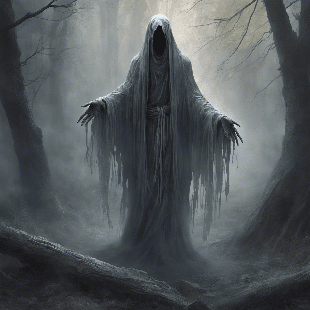 The Whispering Wraith is a ghostly figure clad in tattered robes, with hollow eyes that seem to stare into your very soul. Wisps of ethereal mist trail behind it, and a chilling cold emanates from its presence, making the hairs on the back of your neck stand on end.