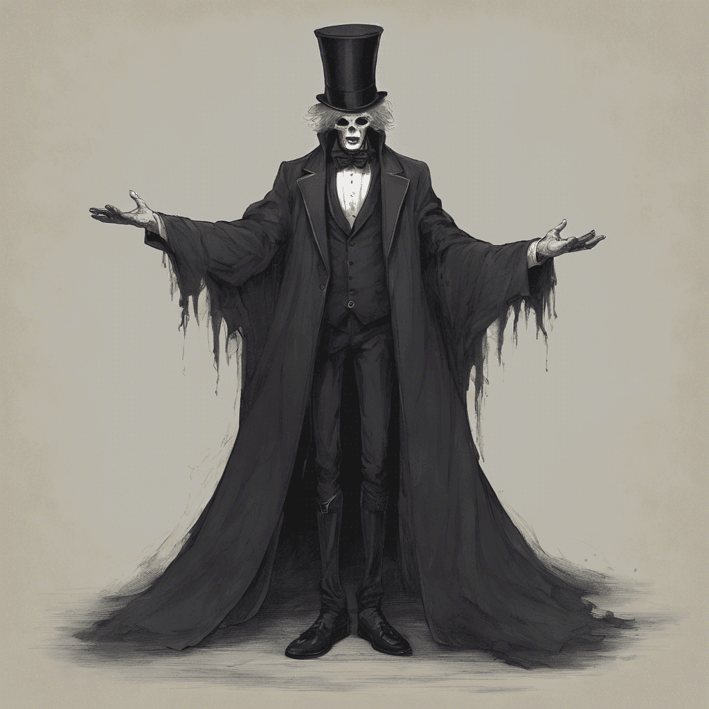 A spectral figure dressed in the garb of an old, loyal butler, replete with a tailcoat frayed at the edges, hovering slightly above the ground. Its eyes are dark voids, and its face is gaunt with an expression of eternal servitude.