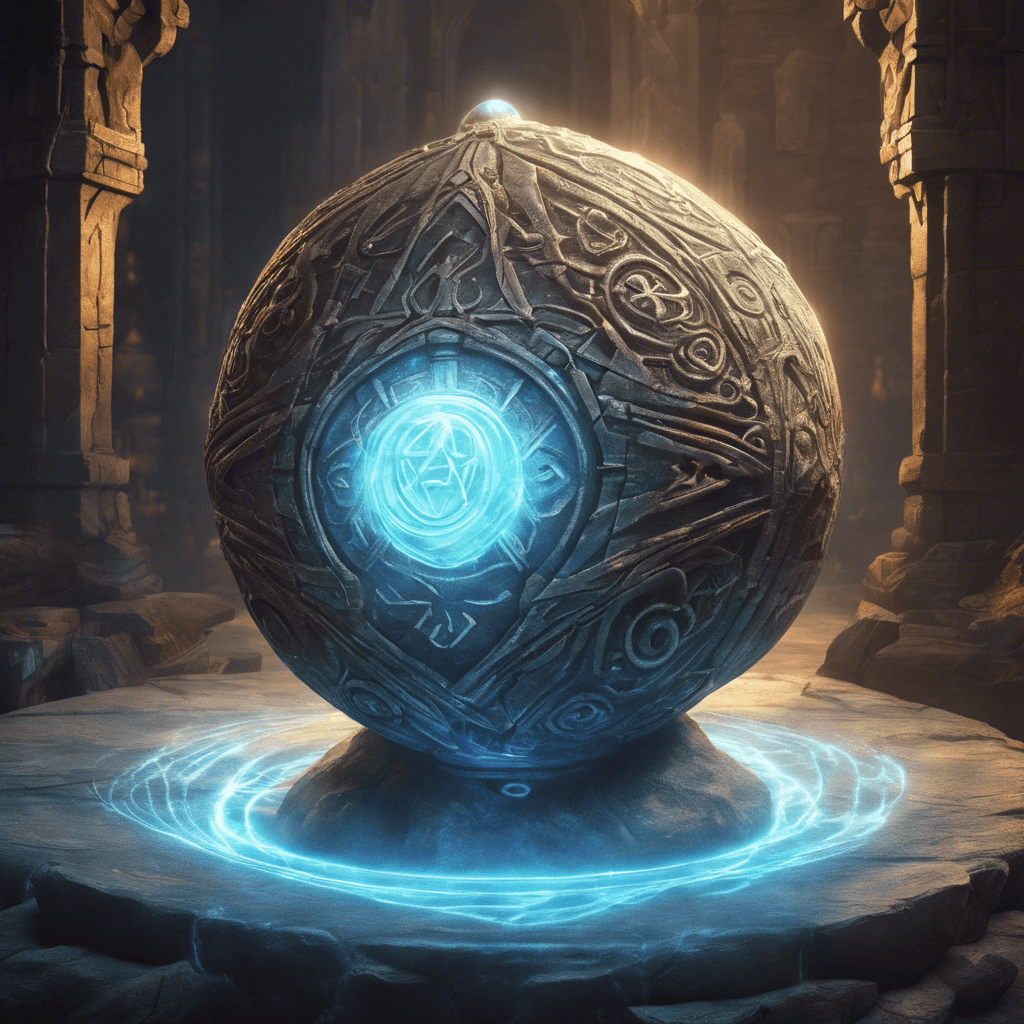 A towering construct of ancient, rune-etched stone, with glowing arcane energy pulsing through its core and emanating from its eyes. It hovers ominously, wielding a staff of twisted, enchanted metal topped with a swirling orb of magical light.