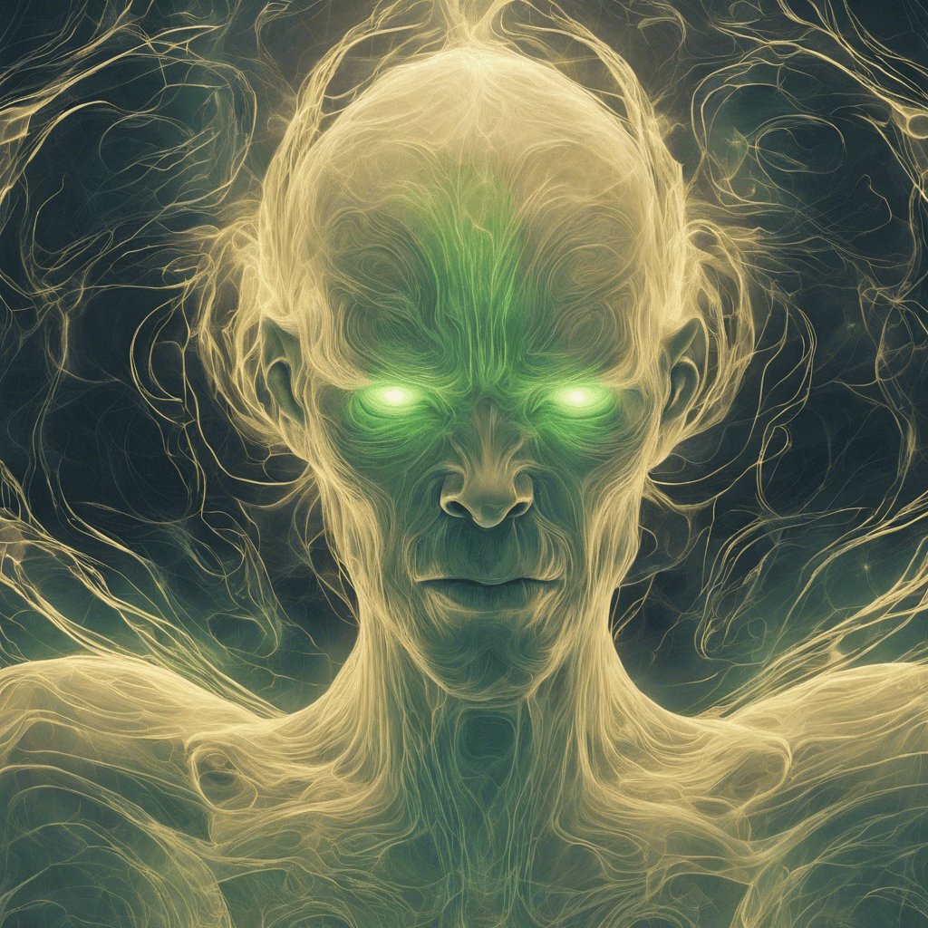 A hulking, ethereal being with a shimmering, translucent form that seems to shift and warp with unknown energies. It emits an eerie glow that pulses with every movement, sending ripples through the fabric of space itself.