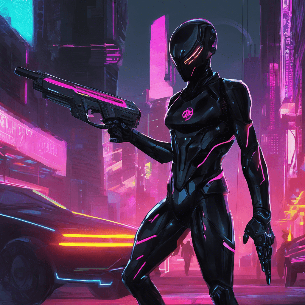 The Techno-Shade is a stealthy cybernetic assassin, clad in a sleek black suit with glowing neon trimmings. Its cybernetic enhancements allow it to blend seamlessly into the shadows of the neon-drenched cityscape, making it nearly impossible to detect until it strikes.