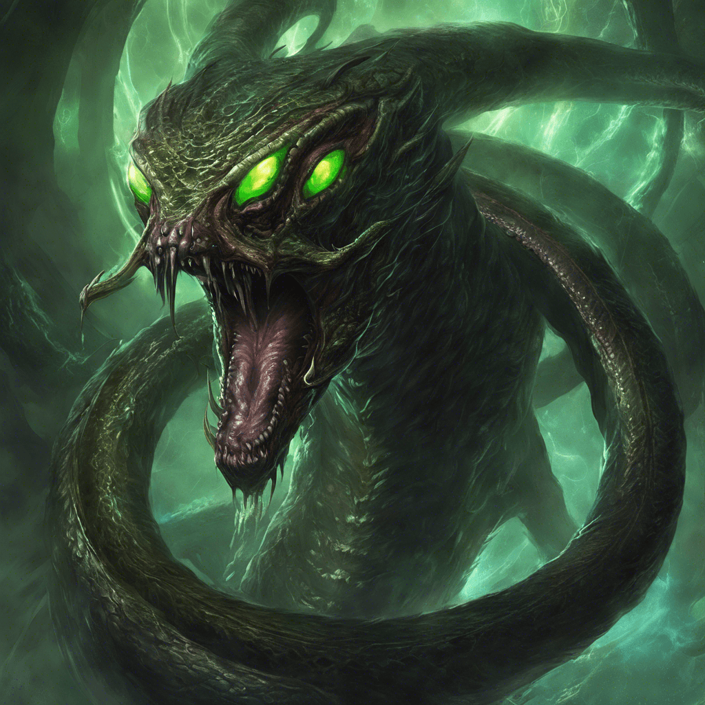 The Xenohydra is a massive alien creature with multiple serpent-like heads, each capable of spitting corrosive acid. Its scales shimmer with an otherworldly energy, and its eyes glow with an eerie intelligence.