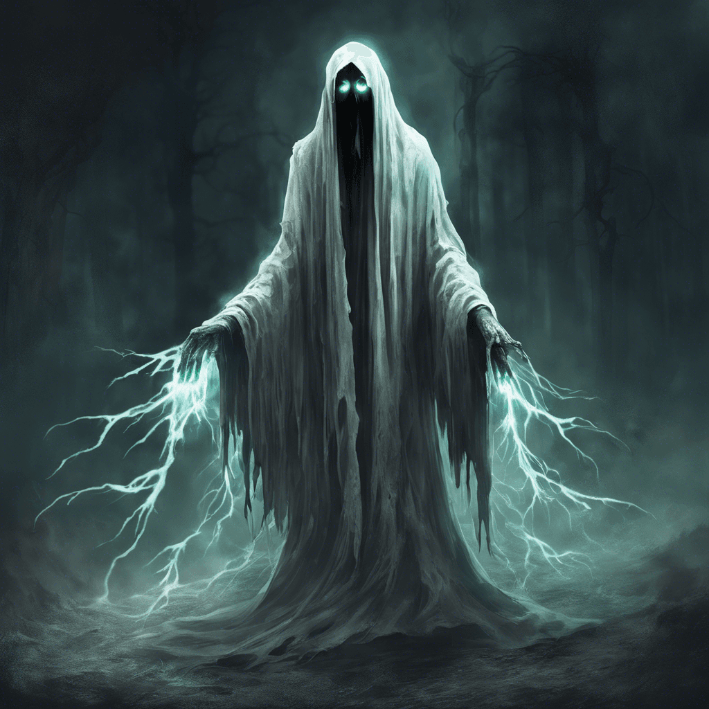 The Spectral Phantom is a ghostly figure clad in tattered robes, its form constantly shifting and flickering as if struggling to maintain its presence in the mortal realm. Its eyes glow with a malevolent light, and a chilling cold emanates from its ethereal form.