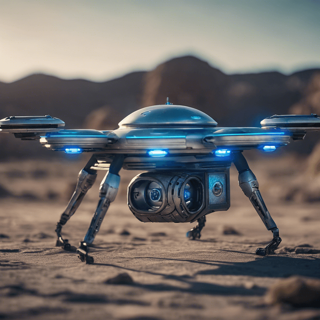 The Nebula Drone is a sleek, silver robotic entity with glowing blue energy coursing through its circuits. It hovers effortlessly through the vacuum of space, armed with advanced laser weaponry and capable of swift maneuvers.