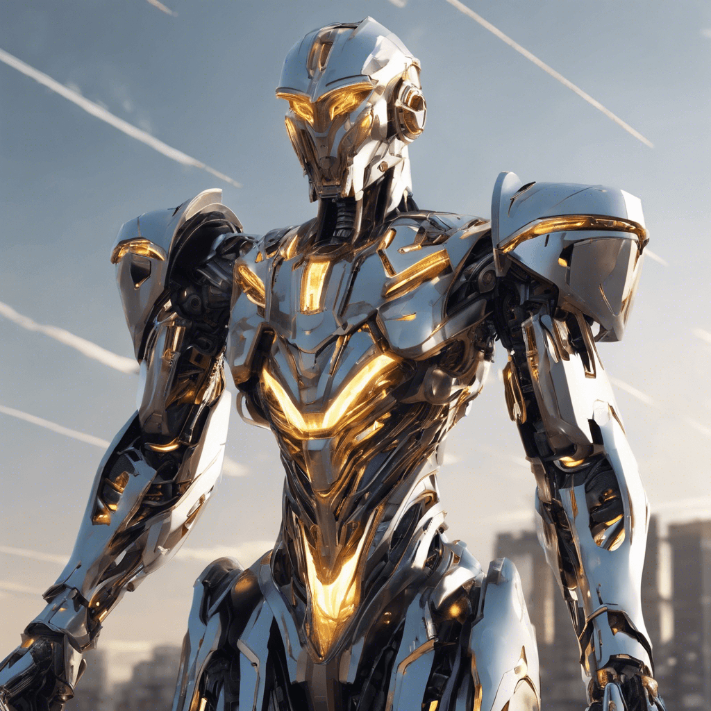 A towering automaton with a sleek, metallic exoskeleton, glowing energy cores pulsating throughout its body, and armed with quantum destabilizers.