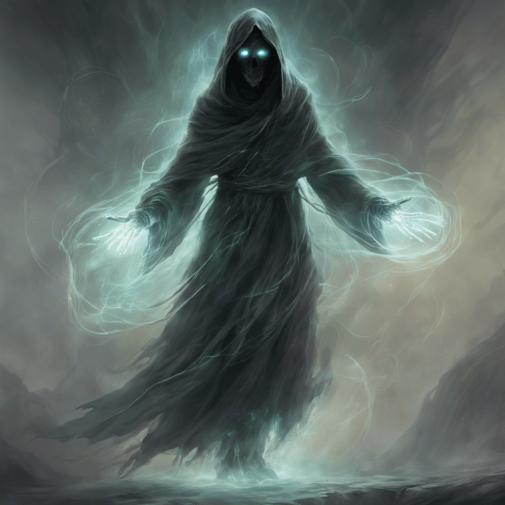 The Chrono Wraith is a ghostly figure shrouded in a haze of shimmering temporal energy. It appears and disappears in the blink of an eye, making it hard to track its movements. Its eyes glow with an otherworldly light, instilling a sense of dread in those who gaze upon it.