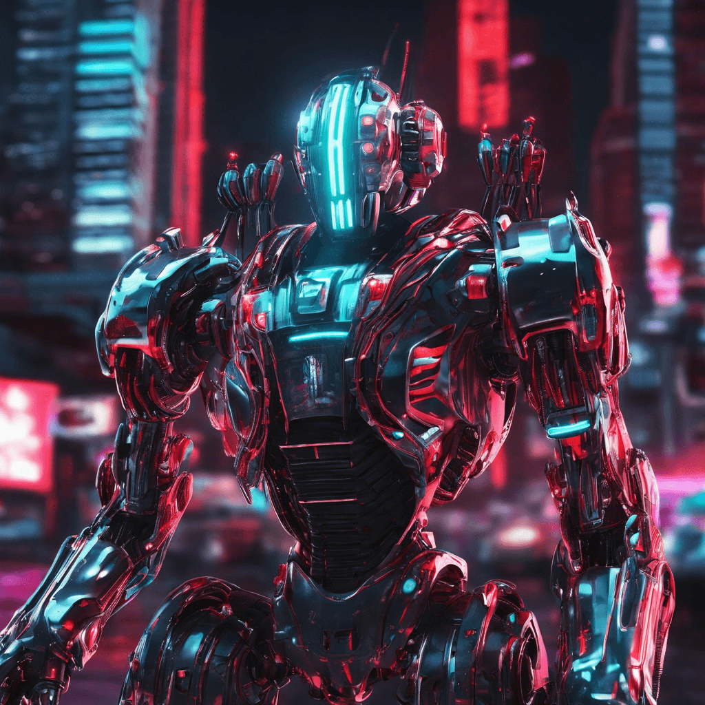 The Scramble Bot is a humanoid robot with a sleek chrome exterior, adorned with neon circuit patterns running across its body. Its eyes glow a menacing red, and its arms are equipped with razor-sharp cybernetic claws. It moves with uncanny speed and agility, ready to strike at any moment.