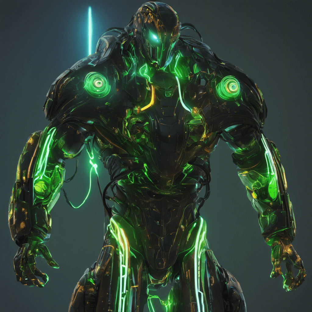 The Neon Reclaimer is a cybernetic entity clad in glowing neon armor, with cables and wires pulsating beneath its translucent skin. Its eyes flicker with digital code, and its movements are quick and precise, fueled by a network of interconnected systems.