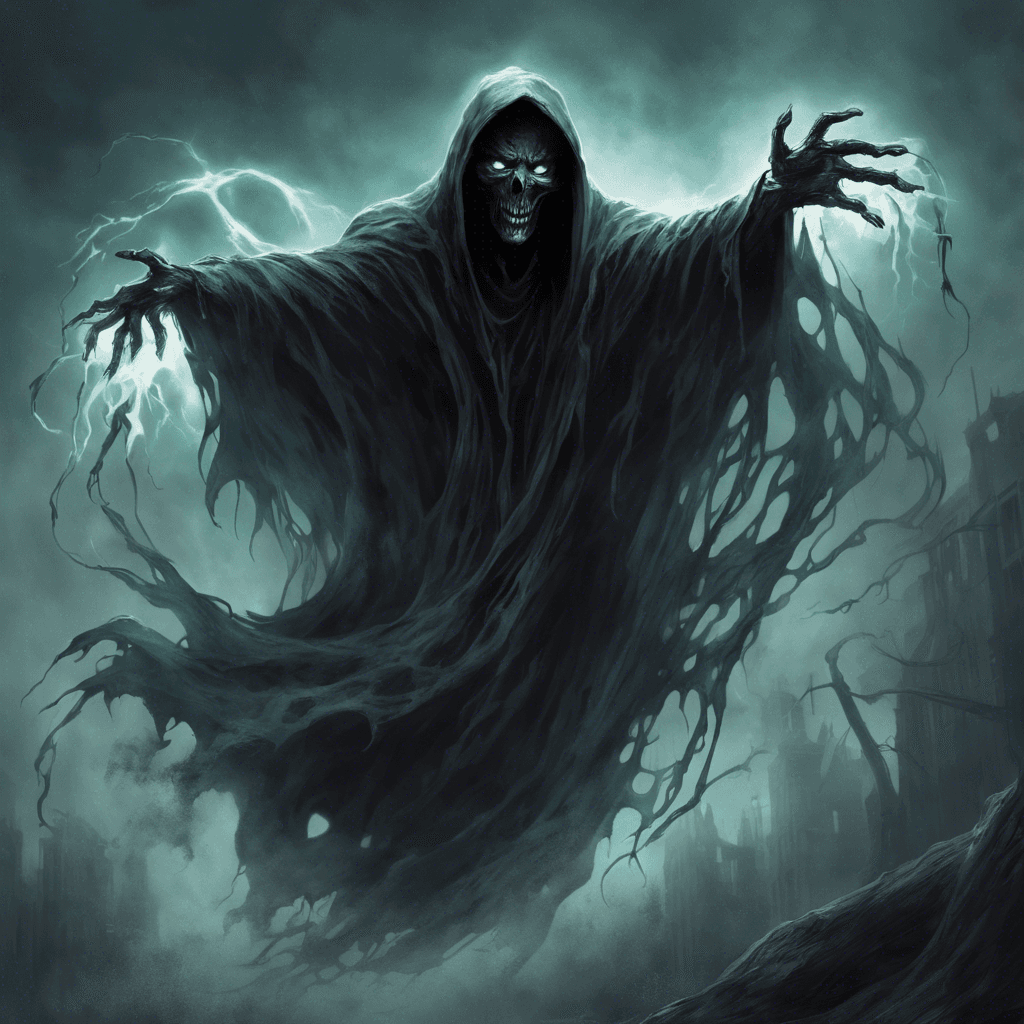 The Phantom Banshee is a ghostly figure cloaked in tattered black robes, emitting a chilling wail that freezes the very air around it. Its eyes glow with a malevolent light, and its spectral form twists and contorts unnaturally as it hovers above the ground.