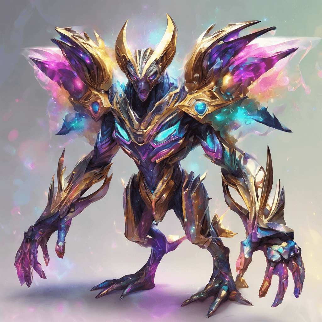 A shapeshifting entity with glistening metallic skin, multi-faceted eyes that glow with a spectrum of colors, and limbs that morph into various tools and weapons.