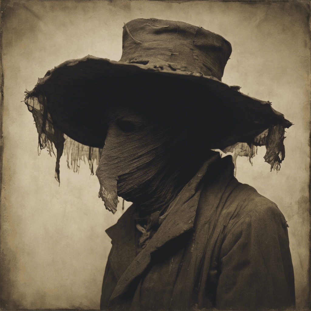 A spectral figure draped in tattered garments, its form barely holding together, face obscured under the shadow of an old-fashioned caretaker's hat.