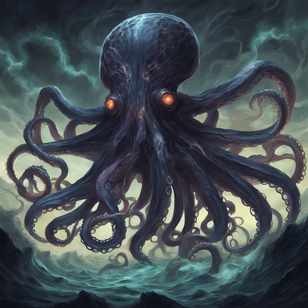 A gargantuan creature of darkness resembling a cephalopod, with tentacles that trail into ribbons of void energy.