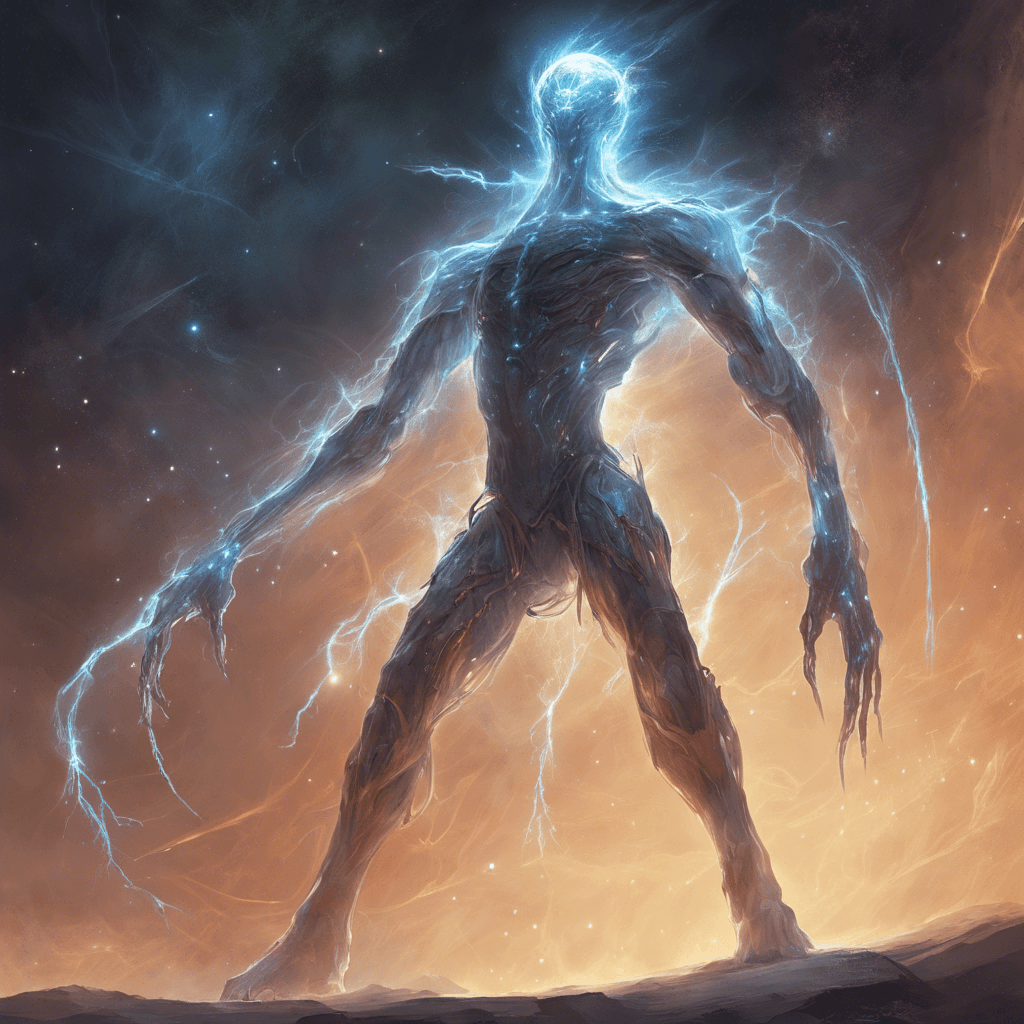 A translucent apparition flickering with starlight, razor-sharp limbs and a core pulsing with a nebulous glow.