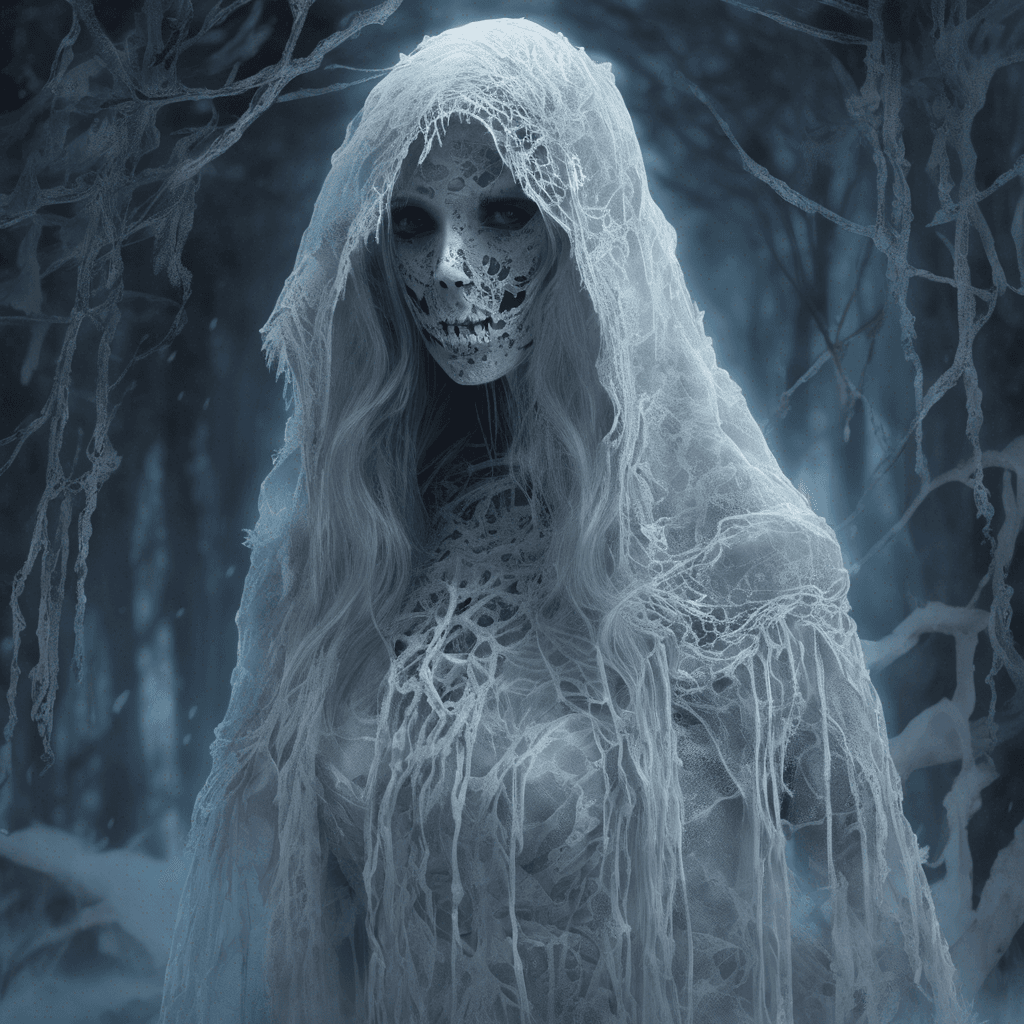 A ghostly figure clad in tattered lace, with hollow eyes that seem to pierce through your soul. Lady Ashwood's wraith floats silently towards you, emitting an icy chill that freezes the air around her.