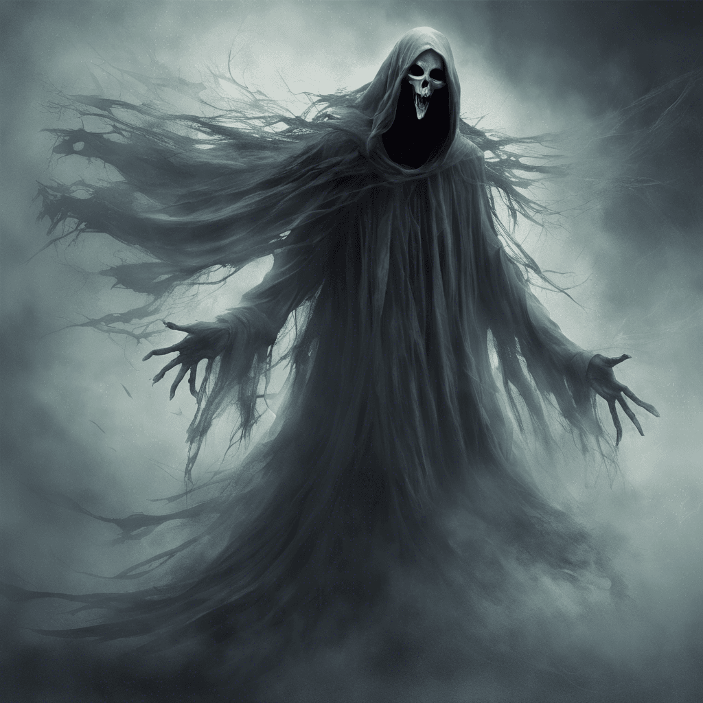 The Spectral Banshee is a ghostly figure cloaked in tattered, flowing robes that seem to shimmer and shift in an otherworldly light. Its face is a pale, featureless mask of sorrow and anger, and its eerie wail sends shivers down the spine of anyone who hears it.