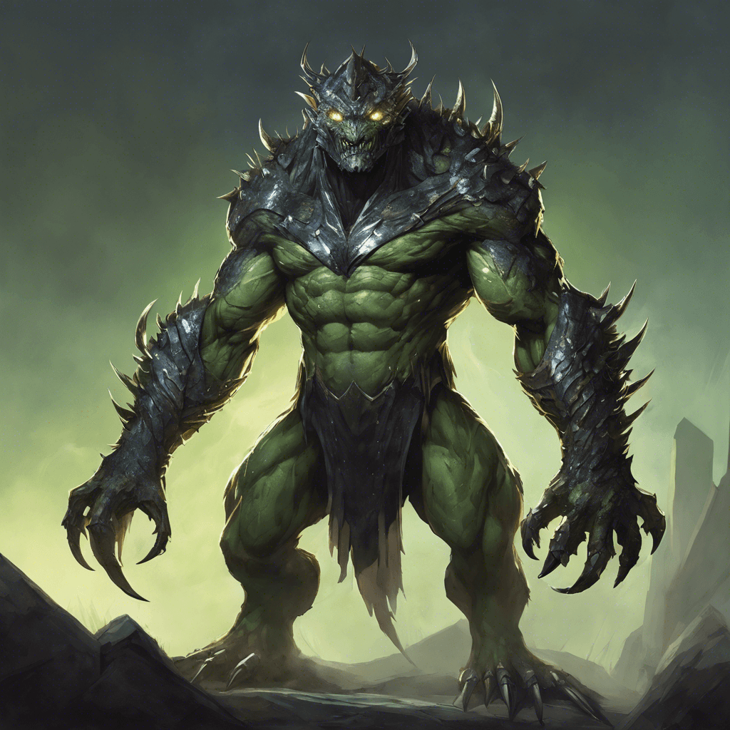 A hulking eight-foot-tall creature with shimmering chitinous armor, multiple faceted eyes that gleam in the darkness, and elongated limbs ending in razor-sharp claws.