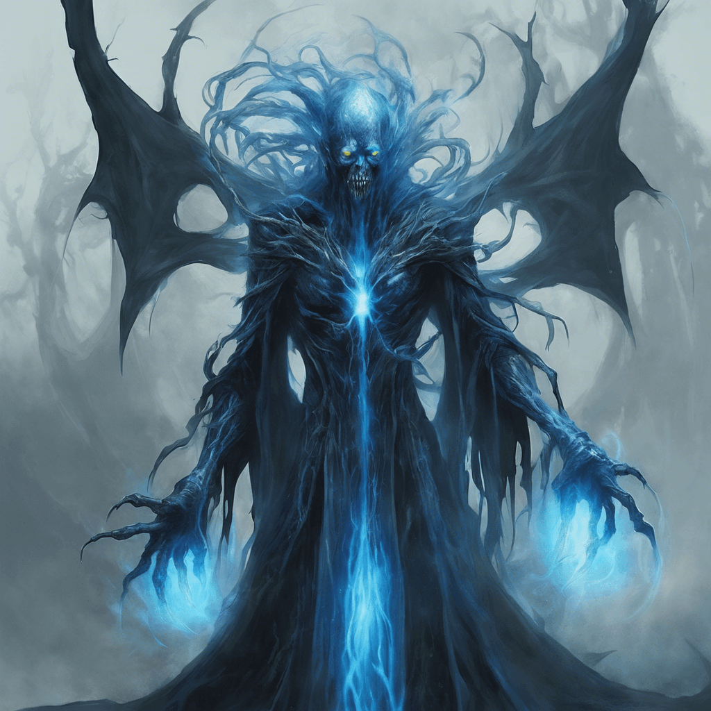 The Xenon Wraith is a ghostly creature shrouded in a mist of glowing blue energy. Its tendrils of light reach out like claws, seeking to drain the life force of its victims. Its eyes are glowing orbs of malevolent energy, filled with a hunger for souls.