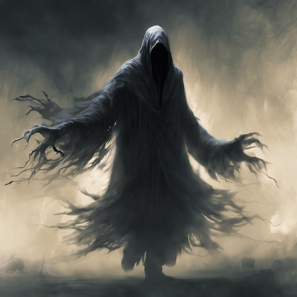 The Phantom Stalker is a shadowy figure draped in tattered, ethereal robes that seem to shift and flicker in the dim light. Its glowing eyes pierce through the darkness, fixating on its prey with an unnerving intensity. Wisps of mist trail behind it as it glides soundlessly towards its victims.