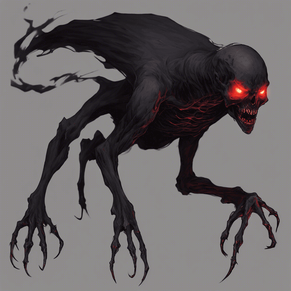 The Phantom Stalker is a shadowy figure that moves with eerie silence, its form flickering in and out of existence as if it's not entirely present in this realm. Glowing red eyes pierce through the darkness, sending chills down your spine as it approaches with malevolent intent.