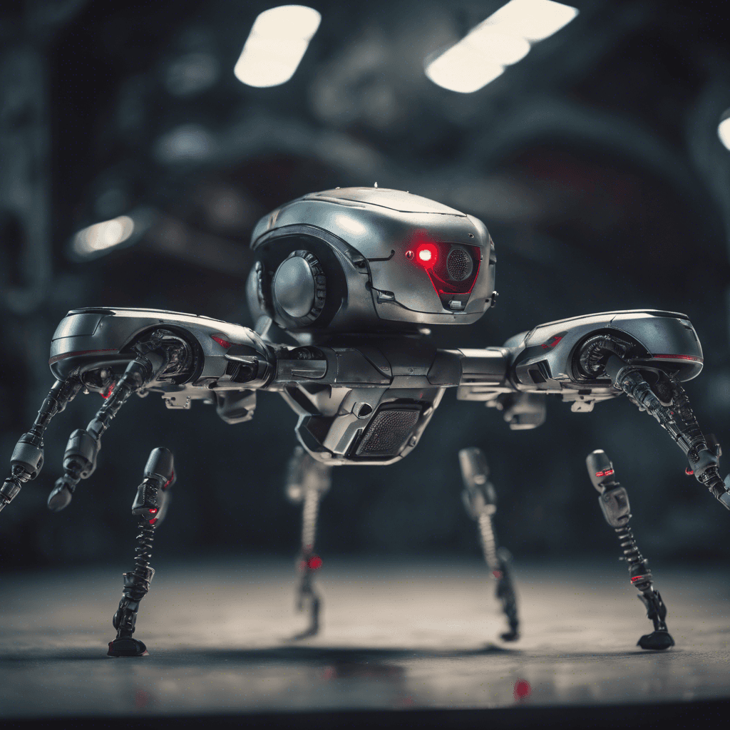 The Sentinel Drone is a sleek, silver robot with glowing red eyes and multiple appendages equipped with various weapons. It hovers effortlessly in the air, scanning its surroundings with precision sensors.