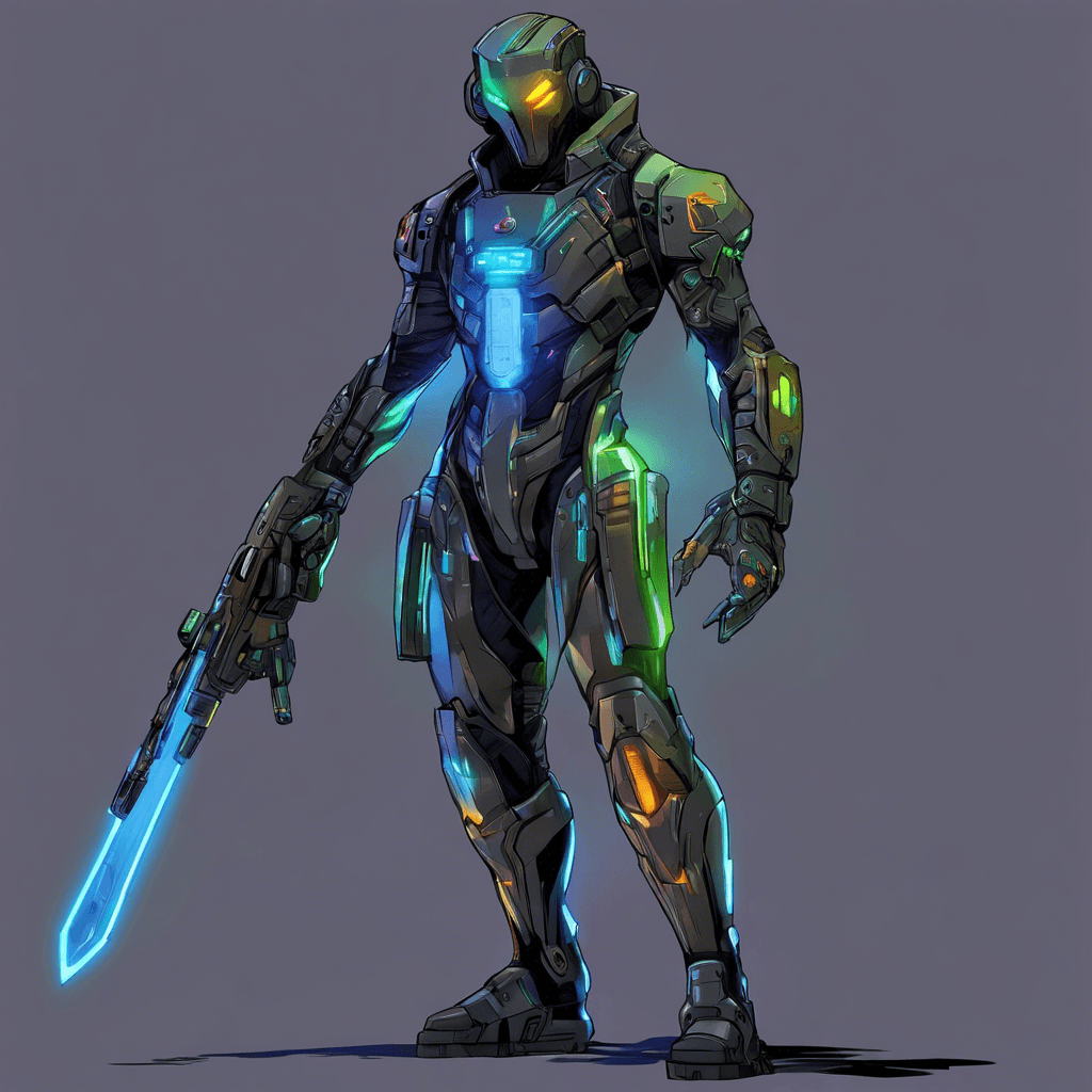 The Techno-Rogue is a cybernetically-enhanced individual with sleek metallic armor embedded with glowing neon circuitry. Their eyes are augmented with digital displays, constantly scanning their surroundings for threats. They move with speed and precision, blending into the shadows of the neon-lit cityscape.