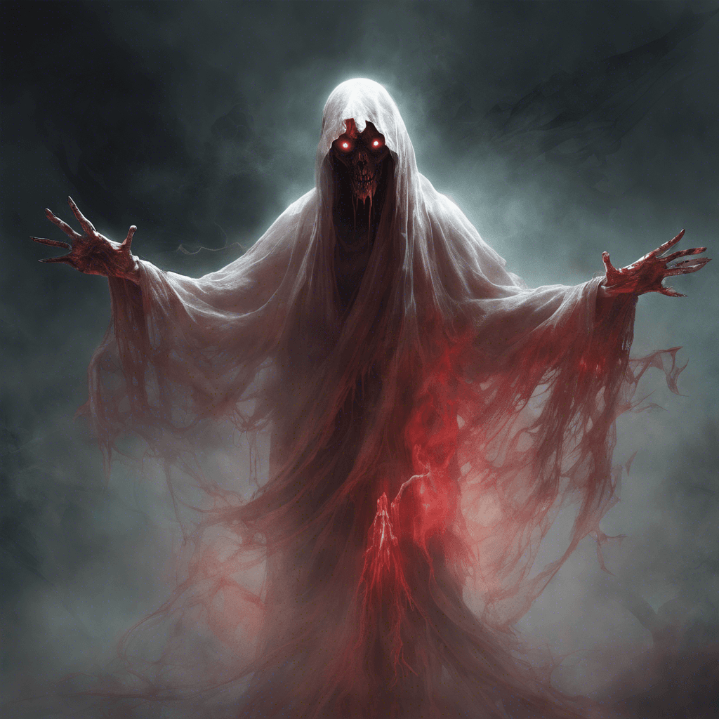 A ghostly apparition with tattered robes hanging off its ethereal form. Its eyes glow a menacing red, and its hands are outstretched with claws that seem to grasp at the very air.