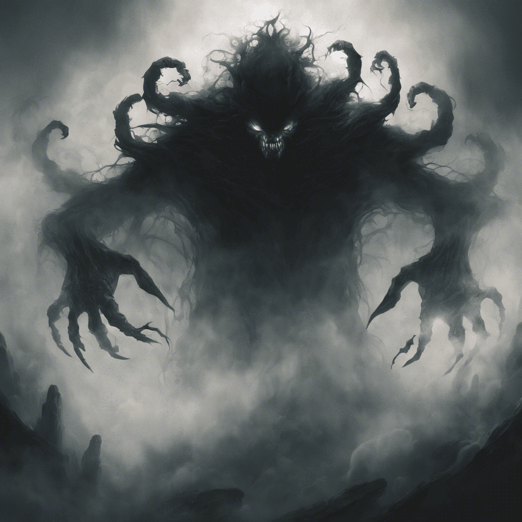 A swirling mass of dark mist with two glowing, hateful eyes, and long, claw-like hands that seem to appear and disappear into the murky vapors of its form.