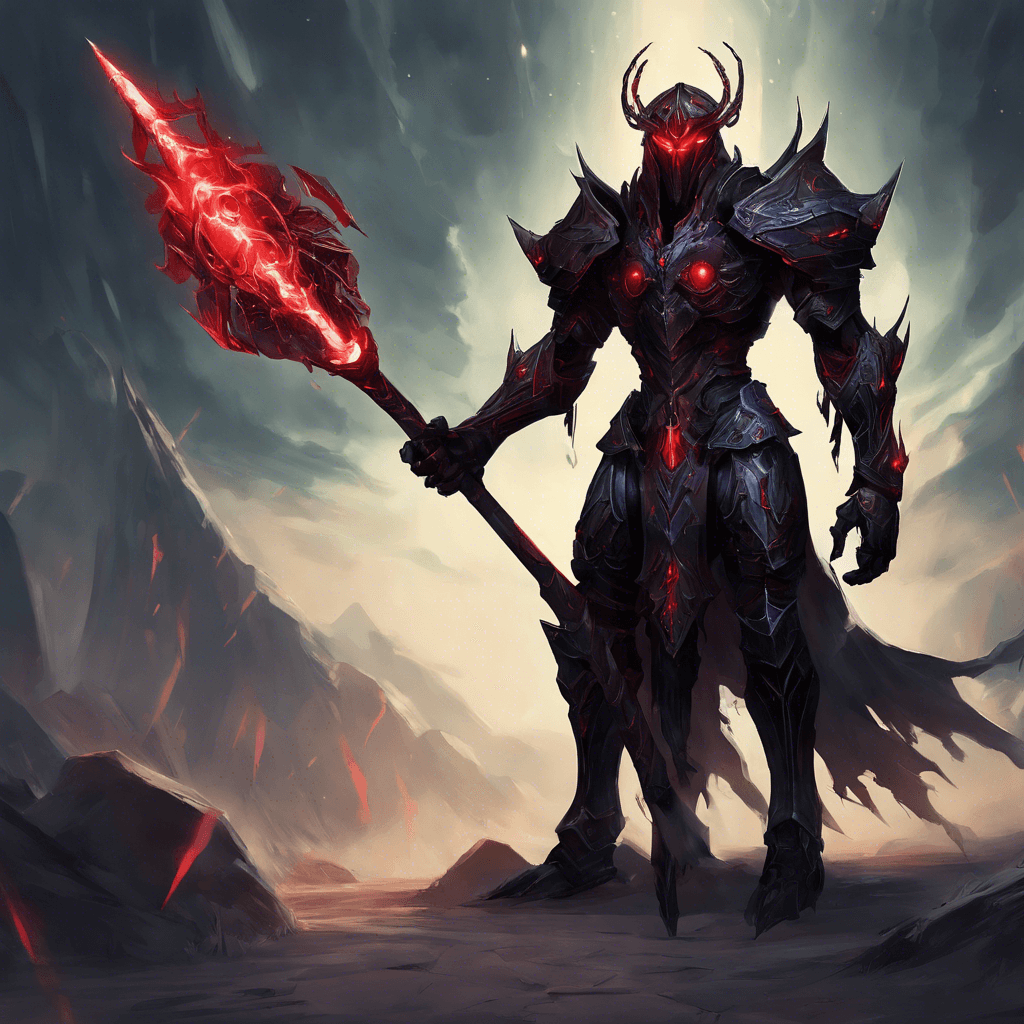 The Void Sentinel is a towering humanoid figure clad in dark, ancient armor adorned with glowing runes. Its eyes are a piercing red, and its movements are silent and swift. It wields a staff crackling with dark energy, ready to unleash devastating attacks.