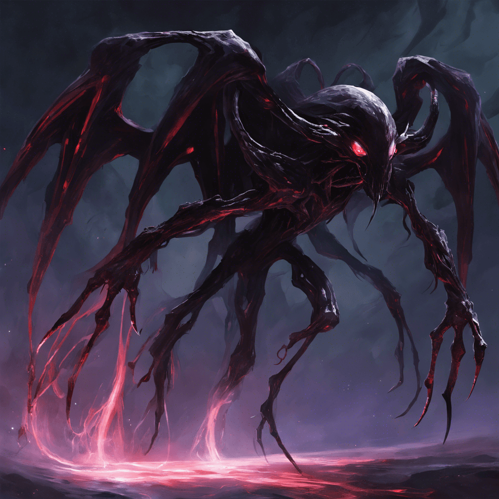 The Voidwalker is a shadowy, ethereal being that seems to shift in and out of existence. Its elongated limbs end in razor-sharp claws, and its glowing red eyes pierce through the darkness of space. It emits an eerie hum as it moves, leaving a trail of distorted space behind.