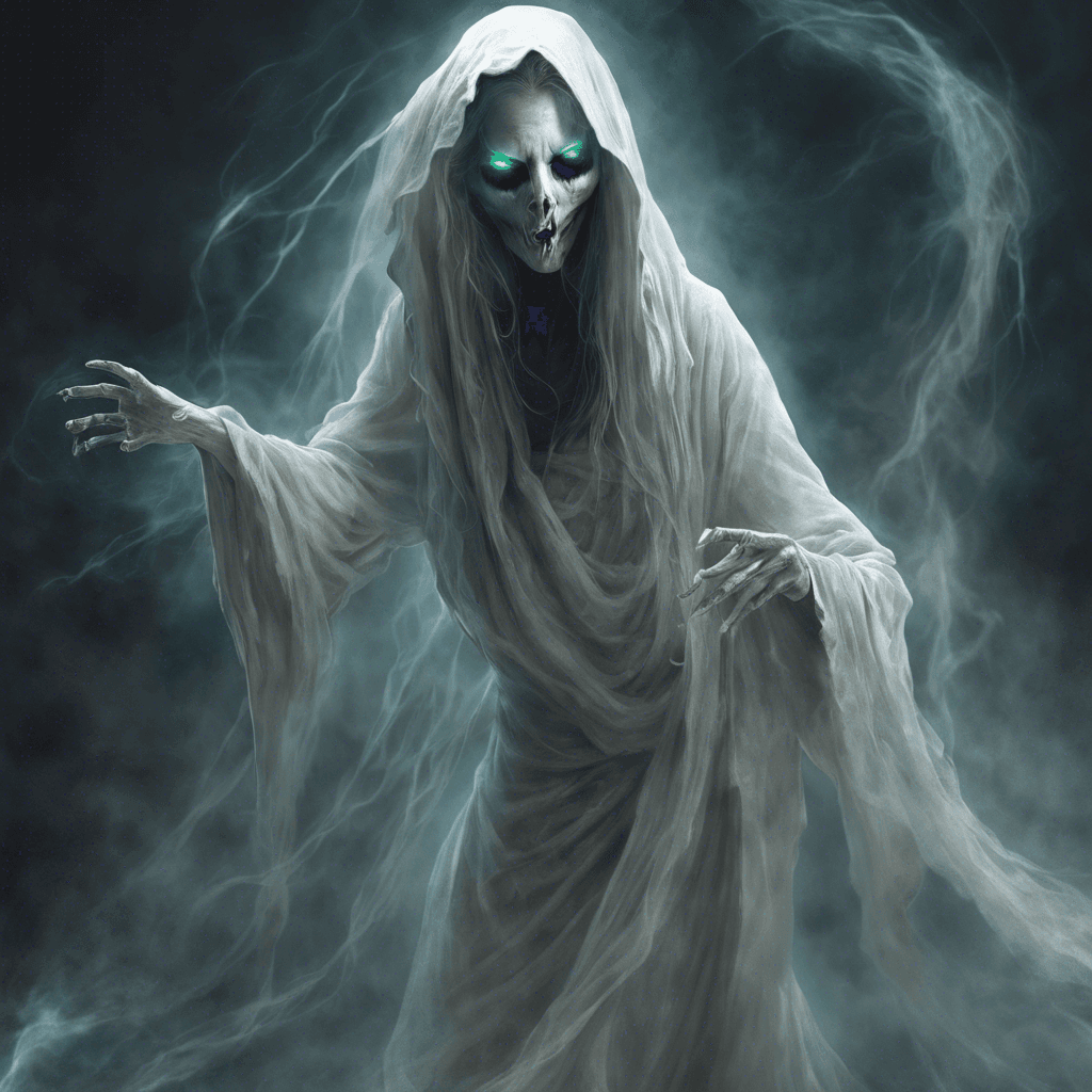 The Phantom Banshee is a ghostly apparition shrouded in tattered, ethereal robes that billow around her as if caught in a perpetual wind. Her pale, gaunt face is twisted in an eternal scream, and her piercing eyes glow with an otherworldly light.