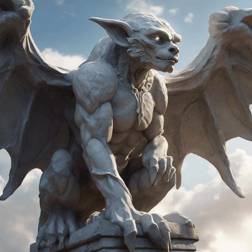 A towering stone gargoyle, come to life with a body flowing with powerful veins of radiant light. Its eyes glow with a fierce energy, and its stone wings are edged with gleaming, razor-sharp crystals.