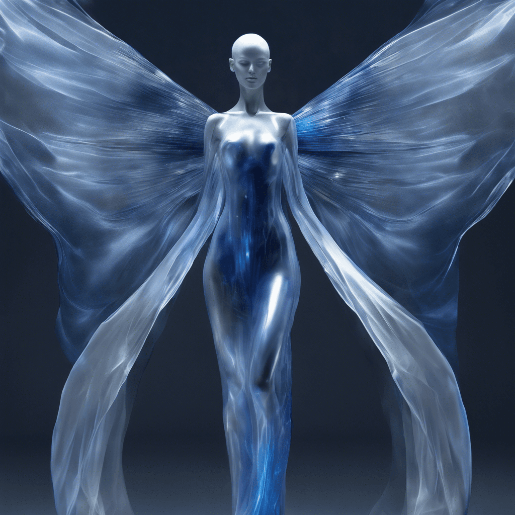 A translucent figure, shimmering like a mirage. It moves with an otherworldly grace, its form flickering between solid and ethereal. Hues of deep blue and cold silver run along its spectral arms, each ending in sharpened, energy-infused edges.